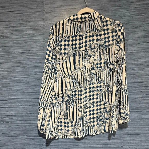 Soft Surroundings Button Shirt Blouse Medium Cream Blue - Picture 3 of 7